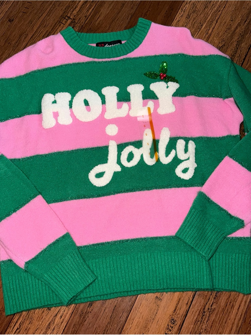 Holly Jolly Striped Crewneck Sweater - Green & Pink